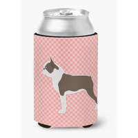 "Caroline's Treasures Boston Terrier Checkerboard Pink Can or Bottle Hugger BB3644CC, Can Hugger, Multicolor"