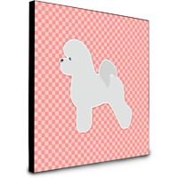 "Caroline's Treasures Bichon Frise Checkerboard Pink Artwork Panel wall-decor, Multicolor"
