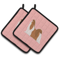 "Caroline's Treasures Shih Tzu Checkerboard Pink Pair of Pot Holders BB3646PTHD, 7.5HX7.5W, Multicolor"