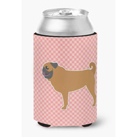 "Caroline's Treasures Pug Checkerboard Pink Can or Bottle Hugger BB3647CC, Can Hugger, Multicolor"