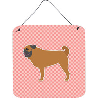 "Caroline's Treasures Pug Checkerboard Pink Wall or Door Hanging Prints BB3647DS66, 6"" x 6"", Multicolor"