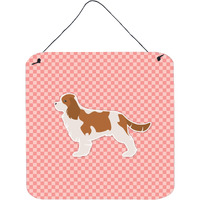 "Caroline's Treasures Cavalier King Charles Spaniel Checkerboard Pink Wall or Door Hanging Prints BB3649DS66, 6"" x 6"", Multicolor"