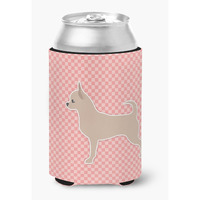 "Caroline's Treasures Chihuahua Checkerboard Pink Can or Bottle Hugger BB3650CC, Can Hugger, Multicolor"