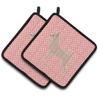 "Caroline's Treasures Chihuahua Checkerboard Pink Pair of Pot Holders BB3650PTHD, 7.5HX7.5W, Multicolor"