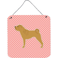 "Caroline's Treasures Shar Pei Merry Checkerboard Pink Wall or Door Hanging Prints BB3652DS66, 6"" x 6"", Multicolor"
