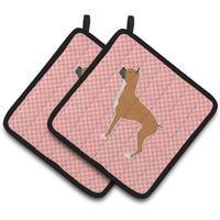 "Caroline's Treasures Boxer Checkerboard Pink Pair of Pot Holders BB3653PTHD, 7.5HX7.5W, Multicolor"