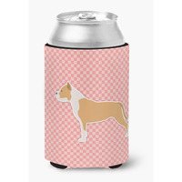 "Caroline's Treasures Staffordshire Bull Terrier Checkerboard Pink Can or Bottle Hugger BB3654CC, Can Hugger, Multicolor"