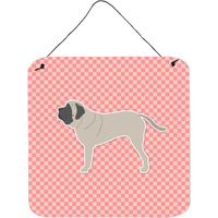 "Caroline's Treasures English Mastiff Checkerboard Pink Wall or Door Hanging Prints BB3656DS66, 6"" x 6"", Multicolor"