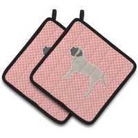 "Caroline's Treasures English Mastiff Checkerboard Pink Pair of Pot Holders BB3656PTHD, 7.5HX7.5W, Multicolor"