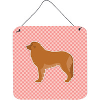 "Caroline's Treasures Leonberger Checkerboard Pink Wall or Door Hanging Prints BB3658DS66, 6"" x 6"", Multicolor"