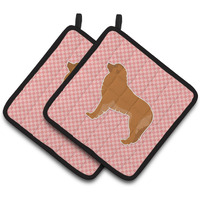 "Caroline's Treasures Leonberger Checkerboard Pink Pair of Pot Holders BB3658PTHD, 7.5HX7.5W, Multicolor"