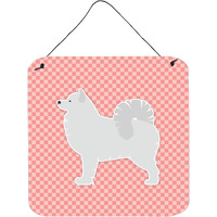 "Caroline's Treasures Samoyed Checkerboard Pink Wall or Door Hanging Prints BB3659DS66, 6"" x 6"", Multicolor"