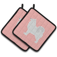 "Caroline's Treasures Samoyed Checkerboard Pink Pair of Pot Holders BB3659PTHD, 7.5HX7.5W, Multicolor"