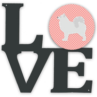 "Caroline's Treasures Samoyed Checkerboard Pink Metal Artwork Love wall-decor, Multicolor"