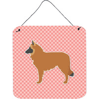 "Caroline's Treasures Belgian Shepherd Checkerboard Pink Wall or Door Hanging Prints BB3661DS66, 6"" x 6"", Multicolor"