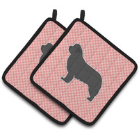 "Caroline's Treasures Newfoundland Checkerboard Pink Pair of Pot Holders BB3664PTHD, 7.5HX7.5W, Multicolor"