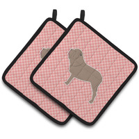 "Caroline's Treasures Neapolitan Mastiff Checkerboard Pink Pair of Pot Holders BB3665PTHD, 7.5HX7.5W, Multicolor"