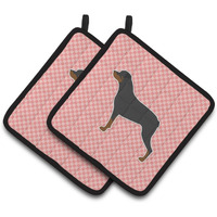 "Caroline's Treasures Rottweiler Checkerboard Pink Pair of Pot Holders BB3666PTHD, 7.5HX7.5W, Multicolor"
