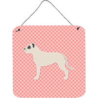 "Caroline's Treasures Dogo Argentino Checkerboard Pink Wall or Door Hanging Prints BB3667DS66, 6"" x 6"", Multicolor"
