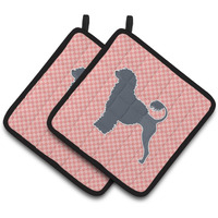 "Caroline's Treasures Portuguese Water Dog Checkerboard Pink Pair of Pot Holders BB3668PTHD, 7.5HX7.5W, Multicolor"