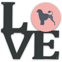 "Caroline's Treasures Portuguese Water Dog Checkerboard Pink Metal Artwork Love wall-decor, Multicolor"
