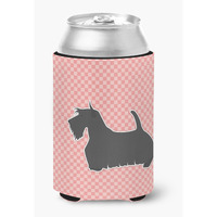"Caroline's Treasures Scottish Terrier Checkerboard Pink Can or Bottle Hugger BB3669CC, Can Hugger, Multicolor"