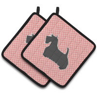 "Caroline's Treasures Scottish Terrier Checkerboard Pink Pair of Pot Holders BB3669PTHD, 7.5HX7.5W, Multicolor"