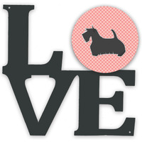 "Caroline's Treasures Scottish Terrier Checkerboard Pink Metal Artwork Love wall-decor, Multicolor"