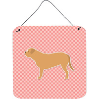 "Caroline's Treasures Dogue de Bordeaux Checkerboard Pink Wall or Door Hanging Prints BB3670DS66, 6"" x 6"", Multicolor"