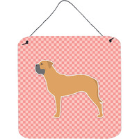 "Caroline's Treasures Bullmastiff Checkerboard Pink Wall or Door Hanging Prints BB3671DS66, 6"" x 6"", Multicolor"