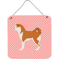 "Caroline's Treasures Akita Checkerboard Pink Wall or Door Hanging Prints BB3672DS66, 6"" x 6"", Multicolor"