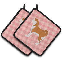 "Caroline's Treasures Akita Checkerboard Pink Pair of Pot Holders BB3672PTHD, 7.5HX7.5W, Multicolor"