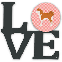 "Caroline's Treasures Akita Checkerboard Pink Metal Artwork Love wall-decor, Multicolor"