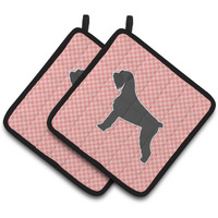 "Caroline's Treasures Giant Schnauzer Checkerboard Pink Pair of Pot Holders BB3673PTHD, 7.5HX7.5W, Multicolor"
