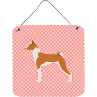 "Caroline's Treasures Basenji Checkerboard Pink Wall or Door Hanging Prints BB3674DS66, 6"" x 6"", Multicolor"