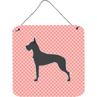 "Caroline's Treasures Dane Checkerboard Pink Wall or Door Hanging Prints BB3675DS66, 6"" x 6"", Multicolor"