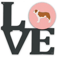 "Caroline's Treasures Saint Bernard Checkerboard Pink Metal Artwork Love wall-decor, Multicolor"