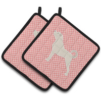 "Caroline's Treasures Anatolian Shepherd Checkerboard Pink Pair of Pot Holders BB3677PTHD, 7.5HX7.5W, Multicolor"