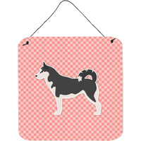 "Caroline's Treasures Siberian Husky Checkerboard Pink Wall or Door Hanging Prints BB3680DS66, 6"" x 6"", Multicolor"