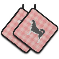 "Caroline's Treasures Siberian Husky Checkerboard Pink Pair of Pot Holders BB3680PTHD, 7.5HX7.5W, Multicolor"