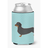 "Caroline's Treasures Dachshund Checkerboard Blue Can or Bottle Hugger BB3682CC, Can Hugger, Multicolor"