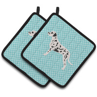 "Caroline's Treasures Dalmatian Checkerboard Blue Pair of Pot Holders BB3683PTHD, 7.5HX7.5W, Multicolor"