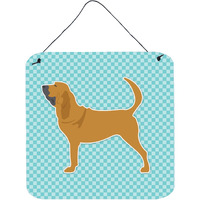 "Caroline's Treasures Bloodhound Checkerboard Blue Wall or Door Hanging Prints BB3684DS66, 6"" x 6"", Multicolor"