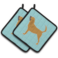 "Caroline's Treasures Bloodhound Checkerboard Blue Pair of Pot Holders BB3684PTHD, 7.5HX7.5W, Multicolor"