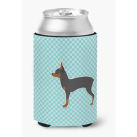 "Caroline's Treasures Toy Fox Terrier Checkerboard Blue Can or Bottle Hugger BB3687CC, Can Hugger, Multicolor"