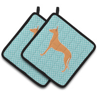 "Caroline's Treasures Pharaoh Hound Checkerboard Blue Pair of Pot Holders BB3688PTHD, 7.5HX7.5W, Multicolor"