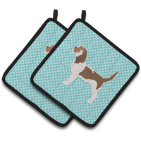 "Caroline's Treasures Grand Basset Griffon Vendeen Checkerboard Blue Pair of Pot Holders BB3690PTHD, 7.5HX7.5W, Multicolor"
