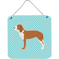 "Caroline's Treasures Spanish Hound Checkerboard Blue Wall or Door Hanging Prints BB3691DS66, 6"" x 6"", Multicolor"