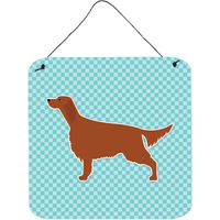 "Caroline's Treasures Irish Setter Checkerboard Blue Wall or Door Hanging Prints BB3693DS66, 6"" x 6"", Multicolor"