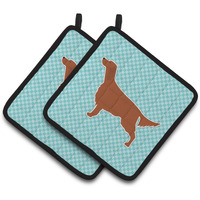 "Caroline's Treasures Irish Setter Checkerboard Blue Pair of Pot Holders BB3693PTHD, 7.5HX7.5W, Multicolor"